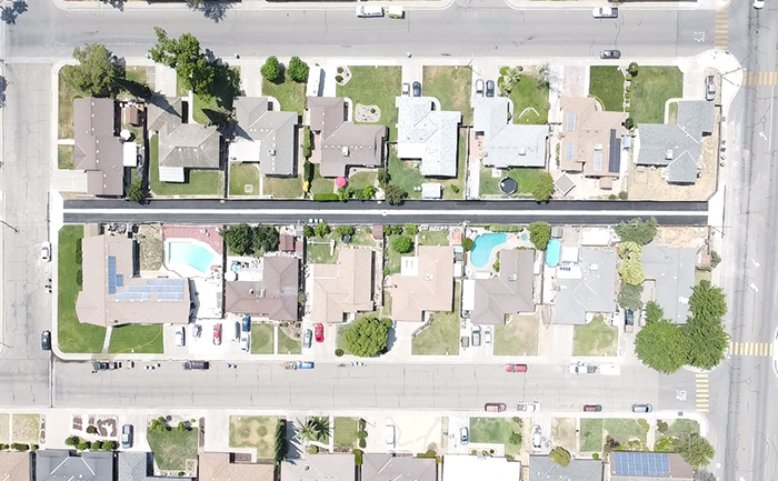 Overhead shot of completed alley paving project.