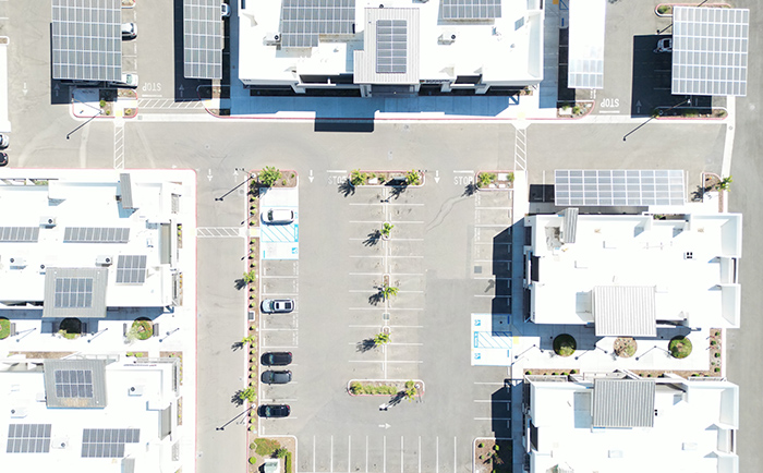Overhead photo shot of the completed paving parking lot project.