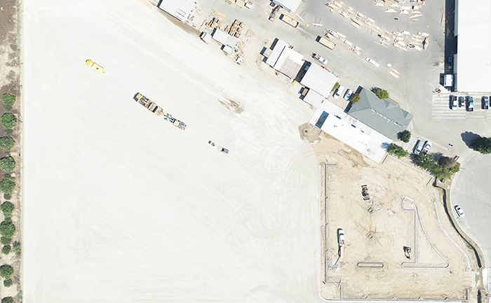 Overhead shot of the grading project area in Sanger, CA.
