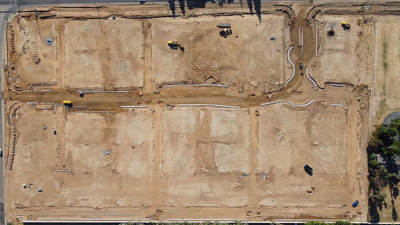 Overhead Image of an earthwork project on the cross-streets of Alluvial and Willow in Clovis CA.